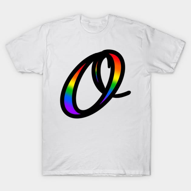 Rainbow Cursive Letter O T-Shirt by JennaBunnies